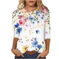 thumbnail image 2 of Levmjia Hauts à Manches 3/4 pour Femmes Liquidation Automne Mode Décontractée à Blocs de Couleur Col Rond T-shirt Blouse, 2 of 4