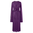 thumbnail image 4 of HJYCHN Elegant Sequin Beaded Evening Gown with Long Sleeves and V-Neck for Wedding Guest formal Occasions Purple M, 4 of 6