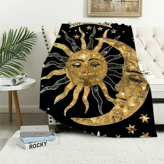 Qinduosi Sun and Moon Blanket Flannel Fleece Throw Blankets for Adult and Kids Soft Plush Blanket for Bed and