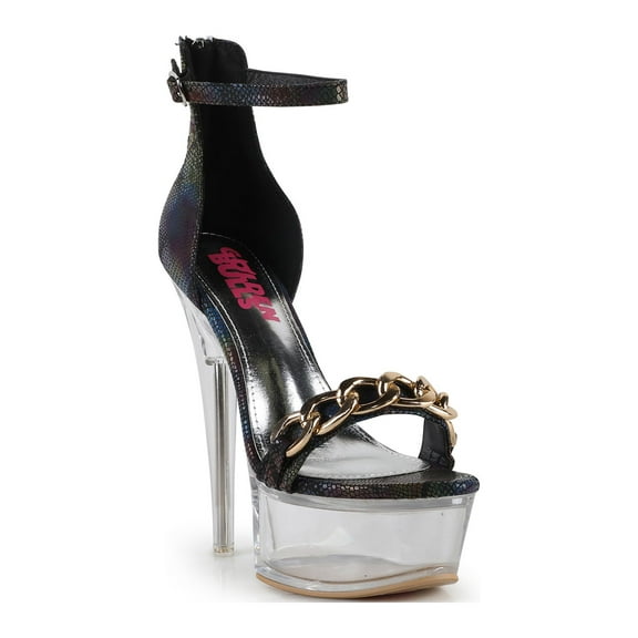 Sexy Chic Chain Accente Women's Clear Platform Sky High Ankle Strap Dancer Sandals