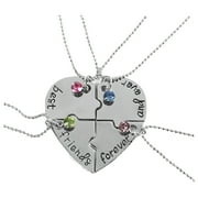 Sexy Sparkles 4 Pcs Best Friends Forever and Ever Necklace - Engraved Puzzle Friendship 4 Pieces Pendant Necklace Set, Zinc Metal Alloy & Rhinestones - Approx 52cm