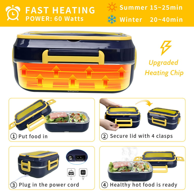 Electric Lunch Box Lonchera Electrica, 3 In 1 Portable Hot Box Food Warmer  with Car Adapter 1.5L Heated DC Microwave for Truck, Home Leak proof 12V