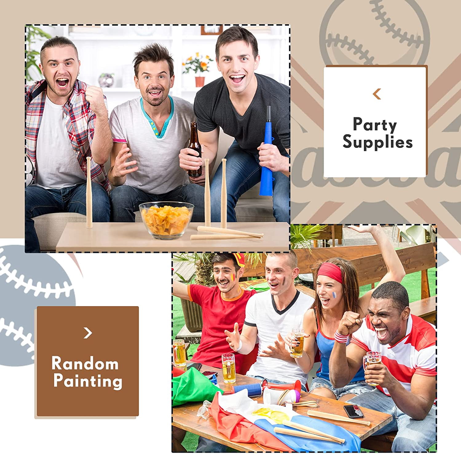 9 Pcs 8 Inches Unfinished Mini Baseball Bat Unpainted Small Wooden Bats for Painting Keychain Action Figures DIY Craft Projects Ball Sports Party Favors