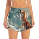 thumbnail image 2 of Balery Starry Sky Cloud Fox Pantalones cortos deportivos para mujer con forro y dos bolsillos, elásticos, para entrenamiento, gimnasio, yoga-X-Large, 2 of 7