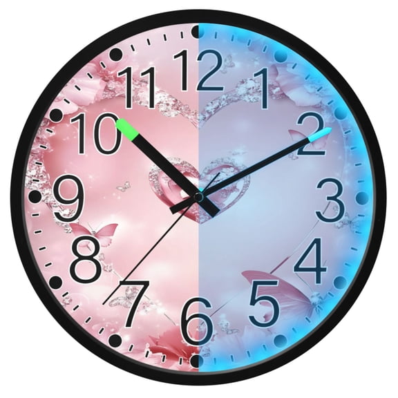 Ryvnso Valentine Heart Butterfly 12 Inch Night Light Wall Clock Silent Battery Operated Luminous Clocks