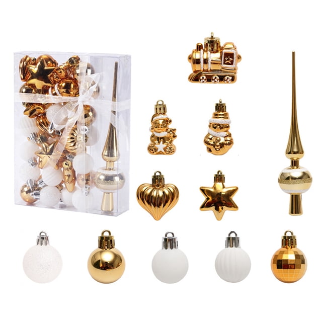 Bearachild Paquete de 34 bolas de Navidad, juego de atmósferas de fiesta, colgante de Navidad, pared reutilizable de plástico, decoración de fondo para Kits de decoración para fiestas Oro blanco Bearachild HA065282-06