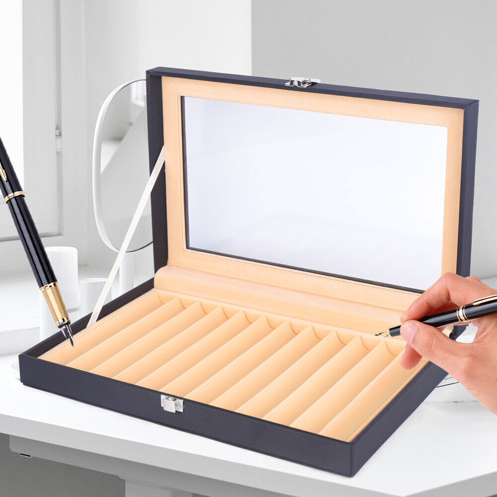 12 Slots Pen Case Black Fountain Pen Display, Wood Pen Box Storage Collector Box Organizer
