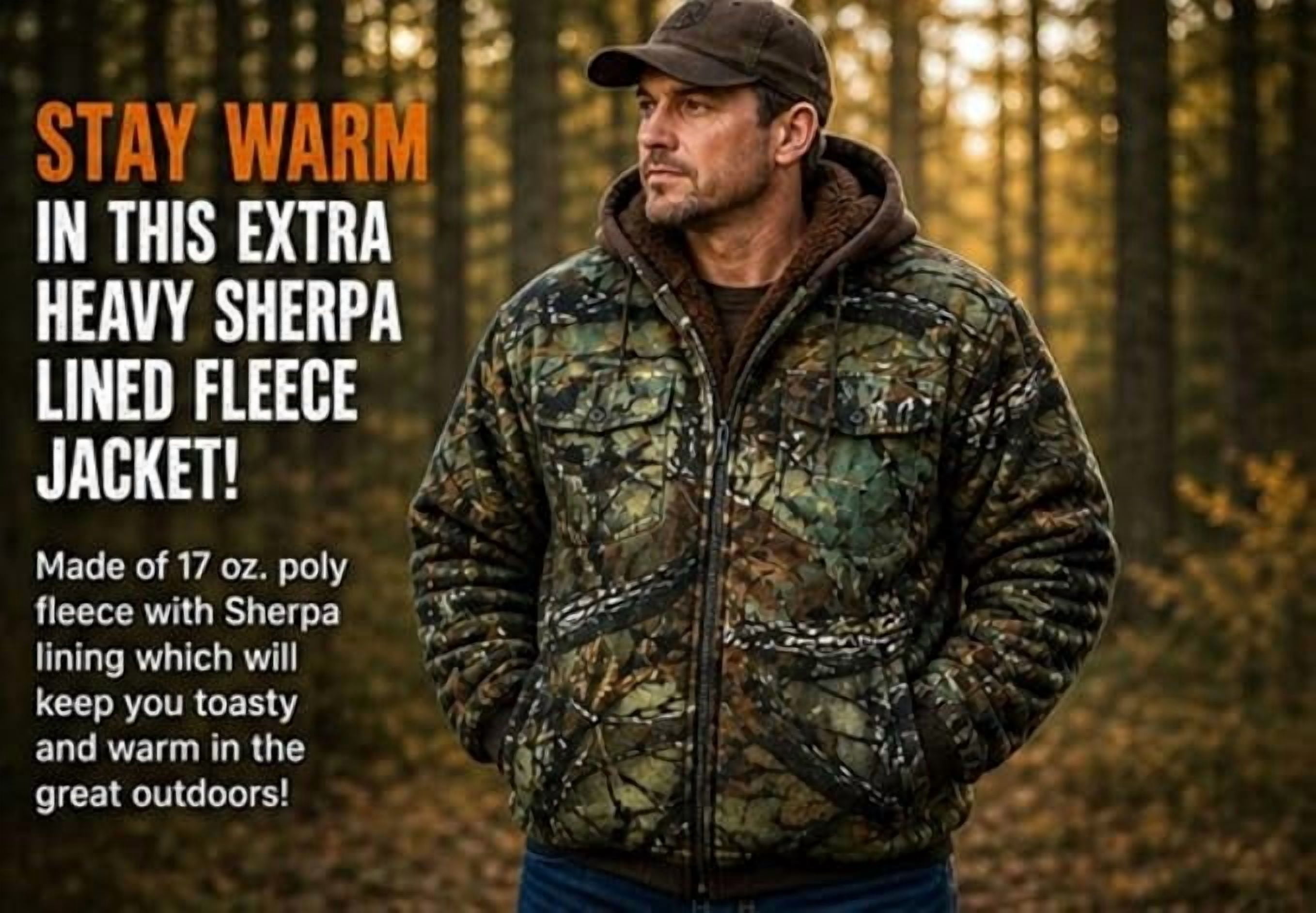 TrailCrest Men's Warm Sherpa Lined Hoodie Fleece Shirt Jacket, Classic Zip Up Camouflaged, 2X