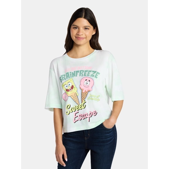 SpongeBob SquarePants Women's Ice Cream Skimmer Tee with Short Sleeves, XXS-XXL