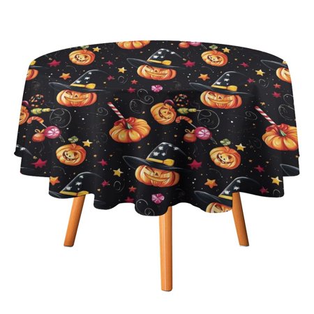 

JINGDS Witch Hats Candy Stick Halloween-1184 Round Table Cloth Halloween Tablecloth Thanksgiving Day Table Cloth Round Cover Circle Tablecloth for Halloween Thanksgiving Fall Party