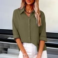 thumbnail image 2 of LEKODE womens linen tops Cotton Linen Tops cotton linen tops for women button up shirt women V-neck Boho womens short sleeve button down shirts daily commute Linen Shirts for Women Blackish Green M, 2 of 9