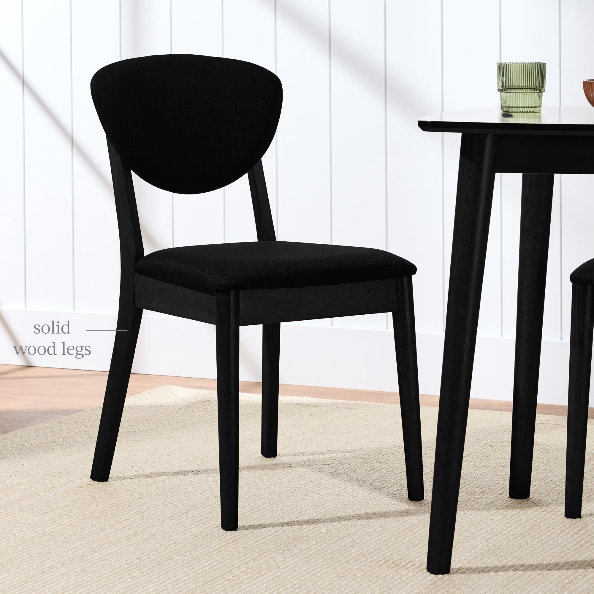 Best Choice Products 2-Piece Mid-Century Modern Wood & Upholstered Dining Chair Set - Black / Black