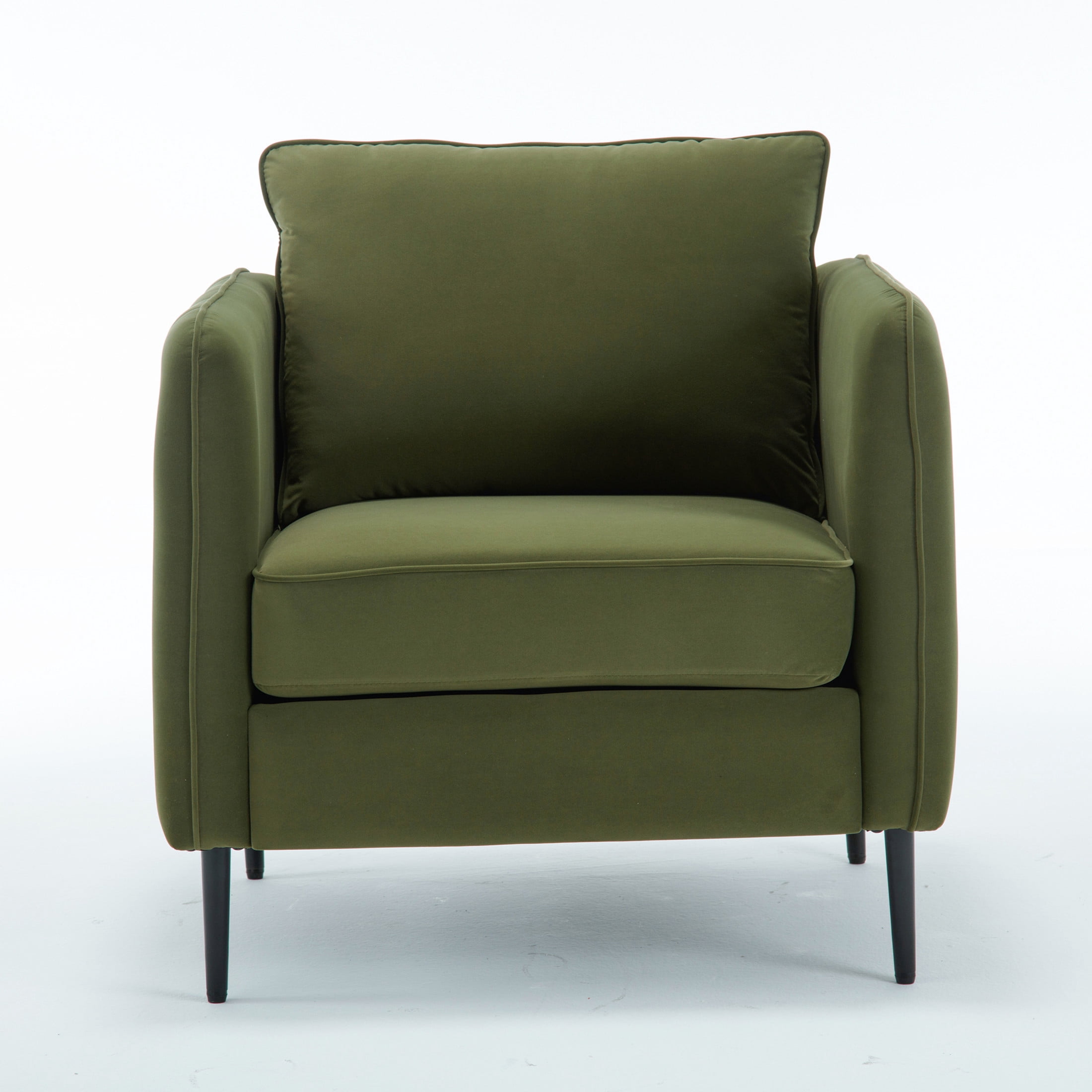 Noble House Mid-Century Modern Velvet Upholstered Accent Chair with Pillow, Metal Legs, Green