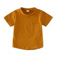 thumbnail image 1 of Gibobby Blusas Para Niñoses Camiseta sólida de manga corta para niños pequeños y niñas con bolsillo(Café, 6-12 Meses), 1 of 5