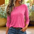 thumbnail image 5 of Fmbrln Women's 3/4 Length Sleeve Tops Stripe Crew Neck T Shirts Fall Casual Loose Soft Shirts Hot Pink 3XL, 5 of 5