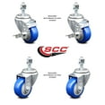 thumbnail image 2 of 3 Inch SS Blue Polyurethane Swivel 12mm Threaded Stem Caster Set 2 Brakes, 2 of 2