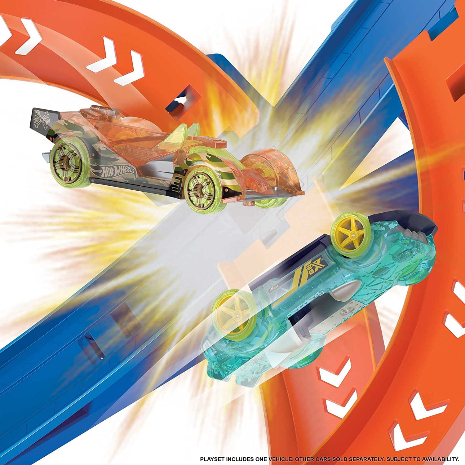​Hot Wheels Track Set and 1:64 Scale Toy Car, 29" Tall Track with Motorized Booster for Fast Racing, Action Spiral Speed Crash Playset​​​​