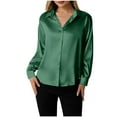 thumbnail image 2 of tarylea Business Casual Tops for Women Satin Button down Turn down Collar Shirts Long Sleeve Solid Color Blouse Loose Comfy Office Tops, 2 of 6