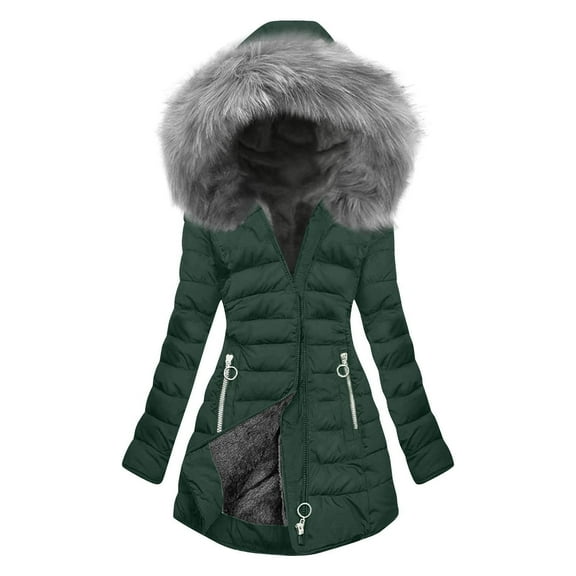 Turilly Women Fashion Solid Color Long-Sleeved Zipper Pockets Hooded Cotton-Padded Jacket Coat Blouse