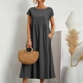 thumbnail image 2 of Laqbezok Women's Cotton Linen Blend Midi Dress, Short Sleeve Empire Waist Casual Sundress, A-Line Flowy Summer Gown with Pockets, 2 of 5
