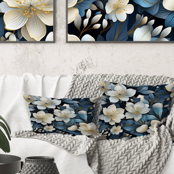 Designart "Magnolia Blue Artistic Splendor" Floral Printed Throw Pillow
