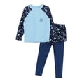 thumbnail image 3 of iEFiEL Kids Boys Two Piece Swimsuit UPF 50+ Rashguard Wave Printed Top with Pants Swimwear Bathing Surfing Suit Navy Blue 7-8, 3 of 7