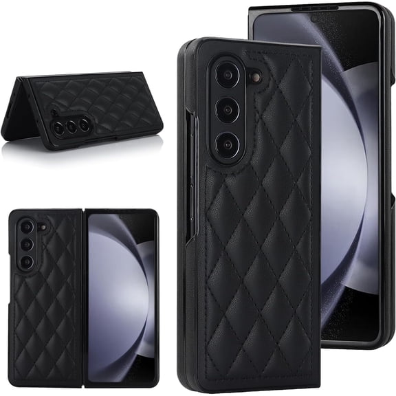 REQO Compatible With Samsung Galaxy Z Fold 6 Case, Luxury PU Leather Case Cover (Black)