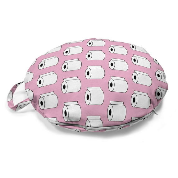 Cartoon Round Floor Cushion with Handle, Simplistic Cartoon Illustration of Repeated Pattern Modern Art Print, Decorative Pillow for Living Room & Dorms, 18" Round, Pale Pink White, by Ambesonne