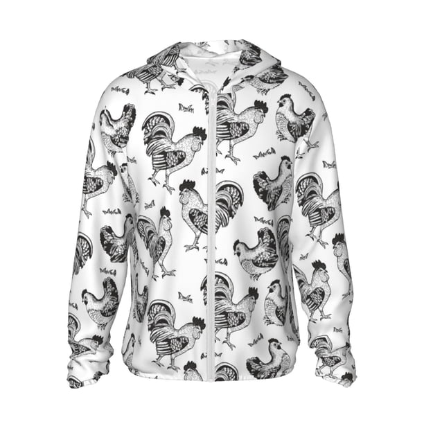 Balery Retro Rooster Sudadera ligera de manga larga con capucha y protección solar UPF 50+ para hombre y mujer, ideal para pesca y running-Small