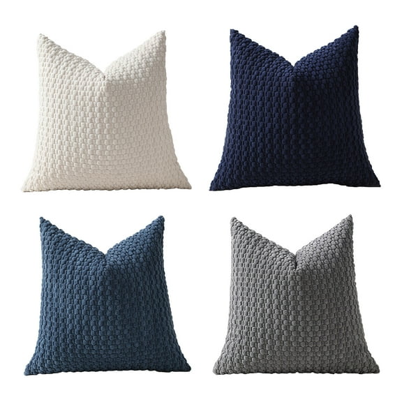 Eoozwa 4 Pcs Soft Weave Pillowcases Set Standard Size Breathable Face Friendly Pillow Decorative Weave Pillow Case Covers for Farmhouse Home Decor Bed Living Room