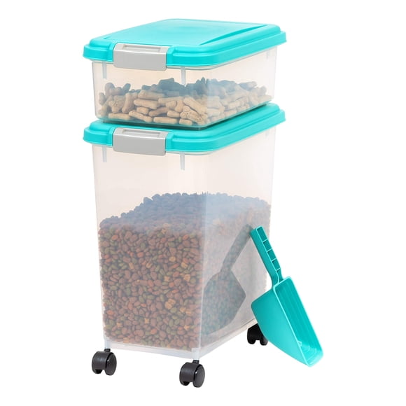 IRIS USA Airtight Dog Food Storage Container Combo, 30 lb + 11 lb Stackable Pet Food Bins with Wheels, Cat Food & Dog Treat Storage, BPA Free, Includ
