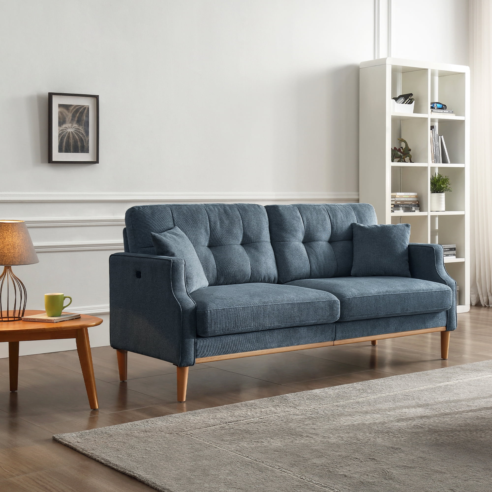 MAYEERTY 3-Seater Sofa – Waterproof Fabric, High-Density Foam, USB Charging, Dark Blue