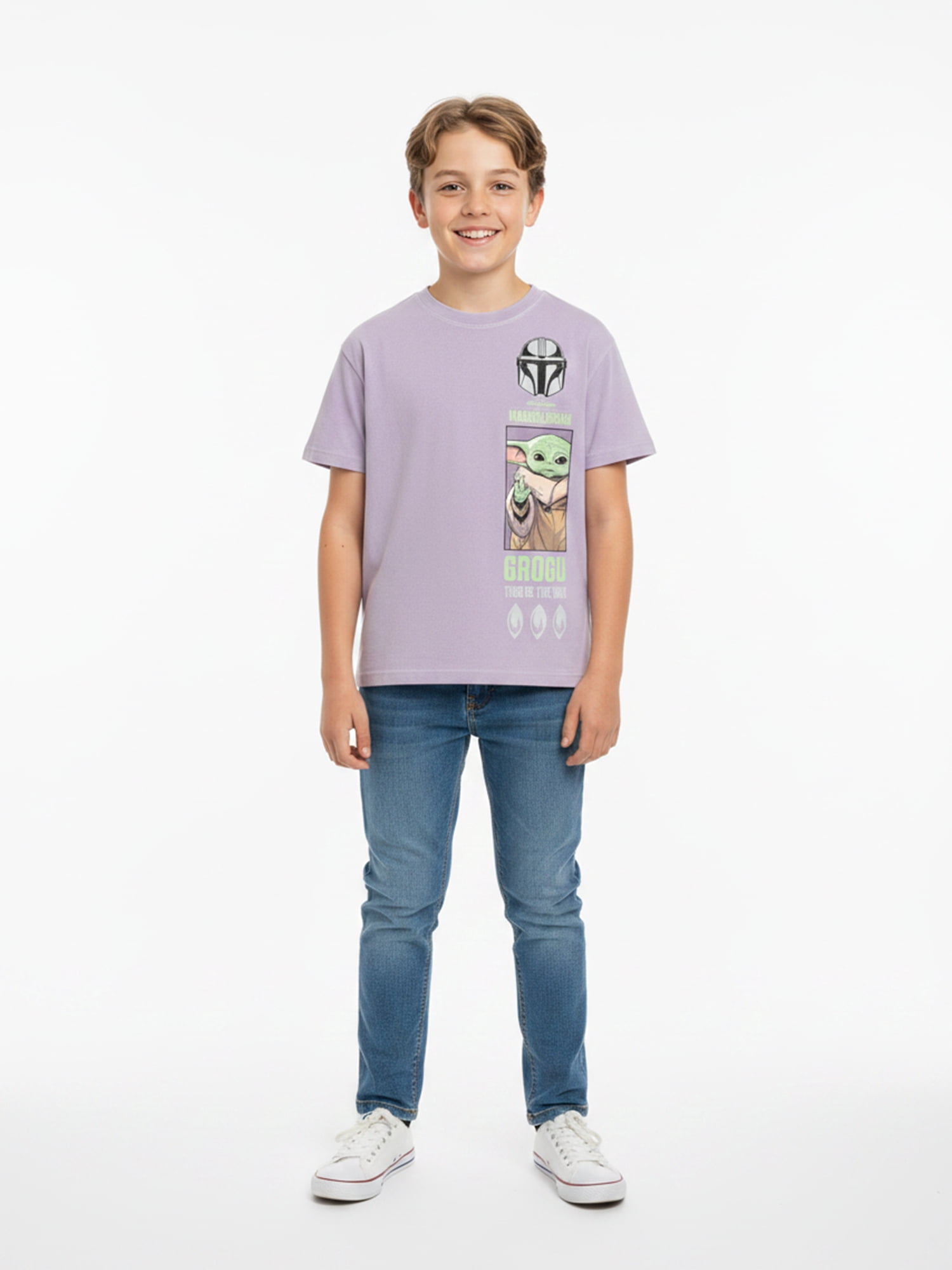 Star Wars Boys Mineral Wash Grogu Mando Graphic Tee, Sizes 4-18