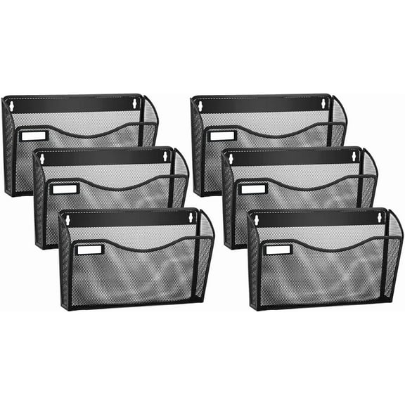 6 Pack Mesh Wall Mounted File Holder Metal Wall File Pocket Mail Organizer for Office/Home(with Label Panel)