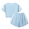 thumbnail image 3 of Grblisyd Short Sets for Girls Plaid Print T-Shirt and Shorts Set Loose Soft Summer Tracksuit Athletic Clothing Sets Light Blue 12-13Y, 3 of 4