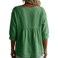 thumbnail image 5 of Lenpel Womens Cotton Linen Tops V Neck 3/4 Sleeve Solid Color Shirts Casual Loose Fit Fashion Lace Patchwork Blouses, 5 of 7