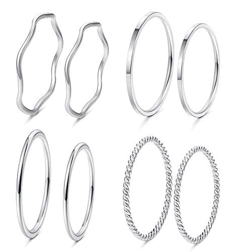 LOYALLOOK 3pcs 1mm Stainless Steel Womens Plain Band Knuckle Stacking Midi Rings Comfort Fit Silver/Gold/Rose Tone