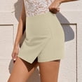 thumbnail image 6 of PiGOGI Women's Zipper Irregular Skirt Shorts Solid Color Casual Summer Divided Skort with Pockets Beige L, 6 of 9