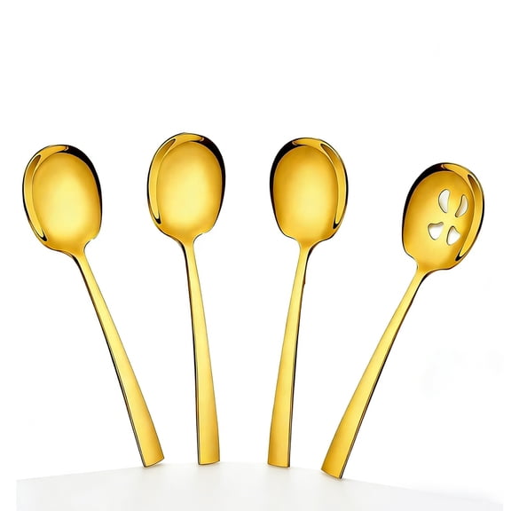 Gold Serving Spoons Set of 4, 9.2 Inch Stainless Steel, Gold Plated Buffet Utensils