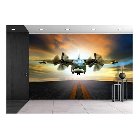 wall26 - Old Military Container Plane Approach to Asphalt Airport Runways Use for Air and Cargo Transport Logistic Industry - Removable Wall Mural | Self-adhesive Large Wallpaper - 66x96