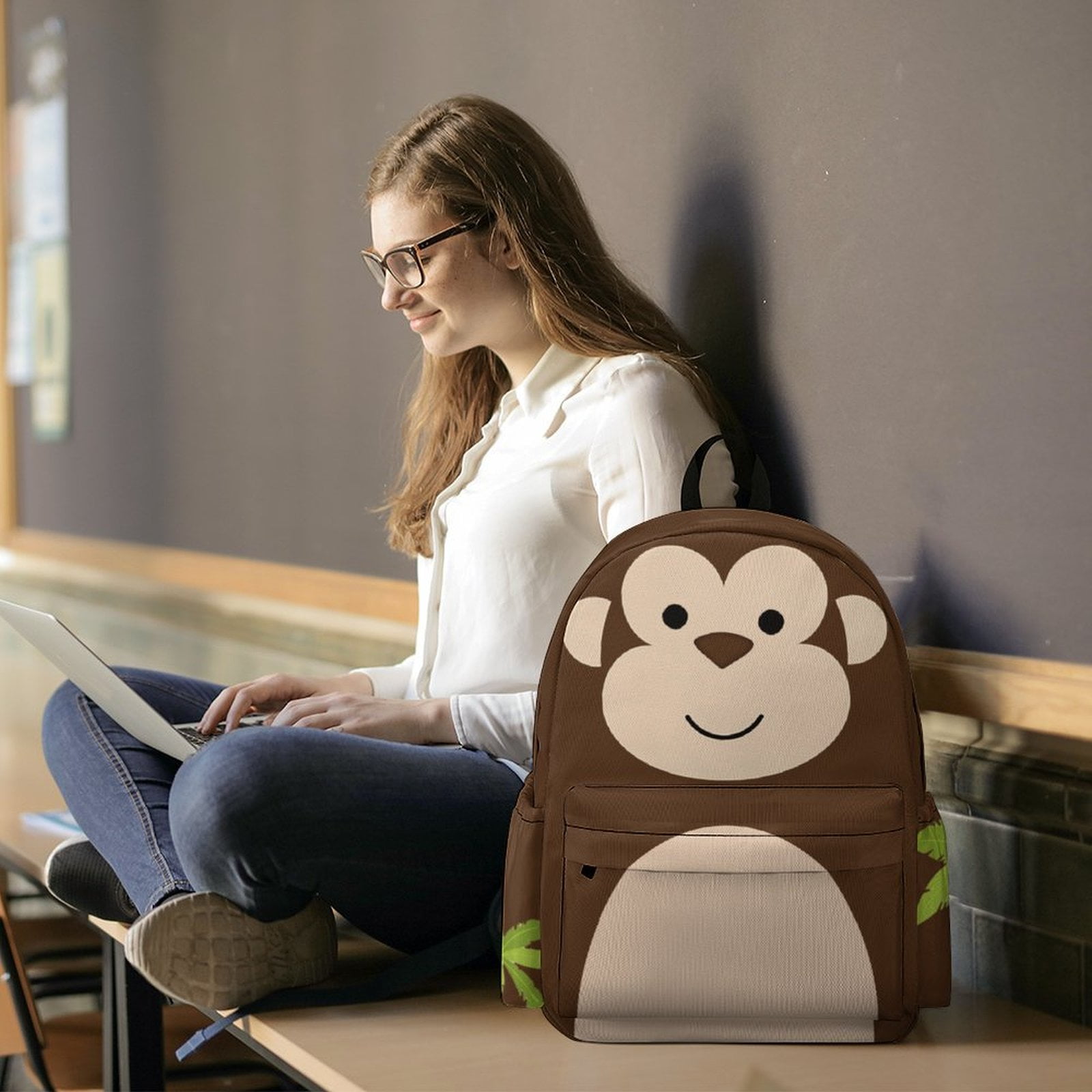 Monkey Backpack for Men Women Teenager 17 Inch Monkey Schoolbag Travel Cartoon Backpacks