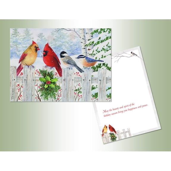 LPG Greetings Birds on White Fence Box of 18 Christmas Cards