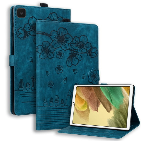 XYX Case for Samsung Galaxy Tab A7 Lite 8.7 Inch SM-T220 2021 Release, Cherry Blossom Cat PU Leather Folio Stand Magnetic Shockproof Protective Cover (Blue)