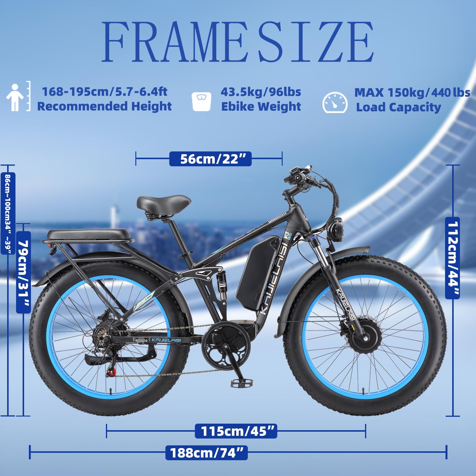 KAIJIELAISI Electric Bike for Adults Dual Motor AWD Mountain Electric Bicycles 52V 26AH Removable Lithium Battery, 26" 4.0 inch Fat Tire Ebike E-Bike for Adults UL2849.