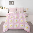 thumbnail image 3 of Homewish Cartoon Groovy Floral Queen Comforter Set, Kawaii Daisy Flower Bedding Sets, Girly Pink Buffalo Plaid Reversible Bedding Comforter Set, Luxury Bedroom Decor, 3pcs, 3 of 8