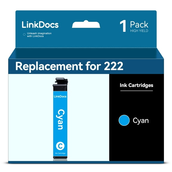 LinkDocs Ink Replacement for Epson 222 222XL T222 T222XL Ink Cartridges used with Replacement for Epson Expression Home XP-5200 Workforce WF-2960 Printer(Cyan 1Pack )