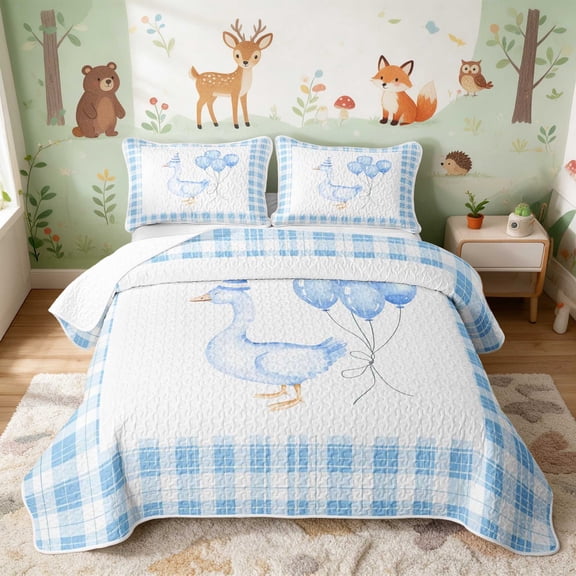 Erosebridal Goose Twin Quilt Set for Girls, Blue Balloons Twin Coverlet Set, 2-Piece 1 Bedspread and 1 Pillowcase