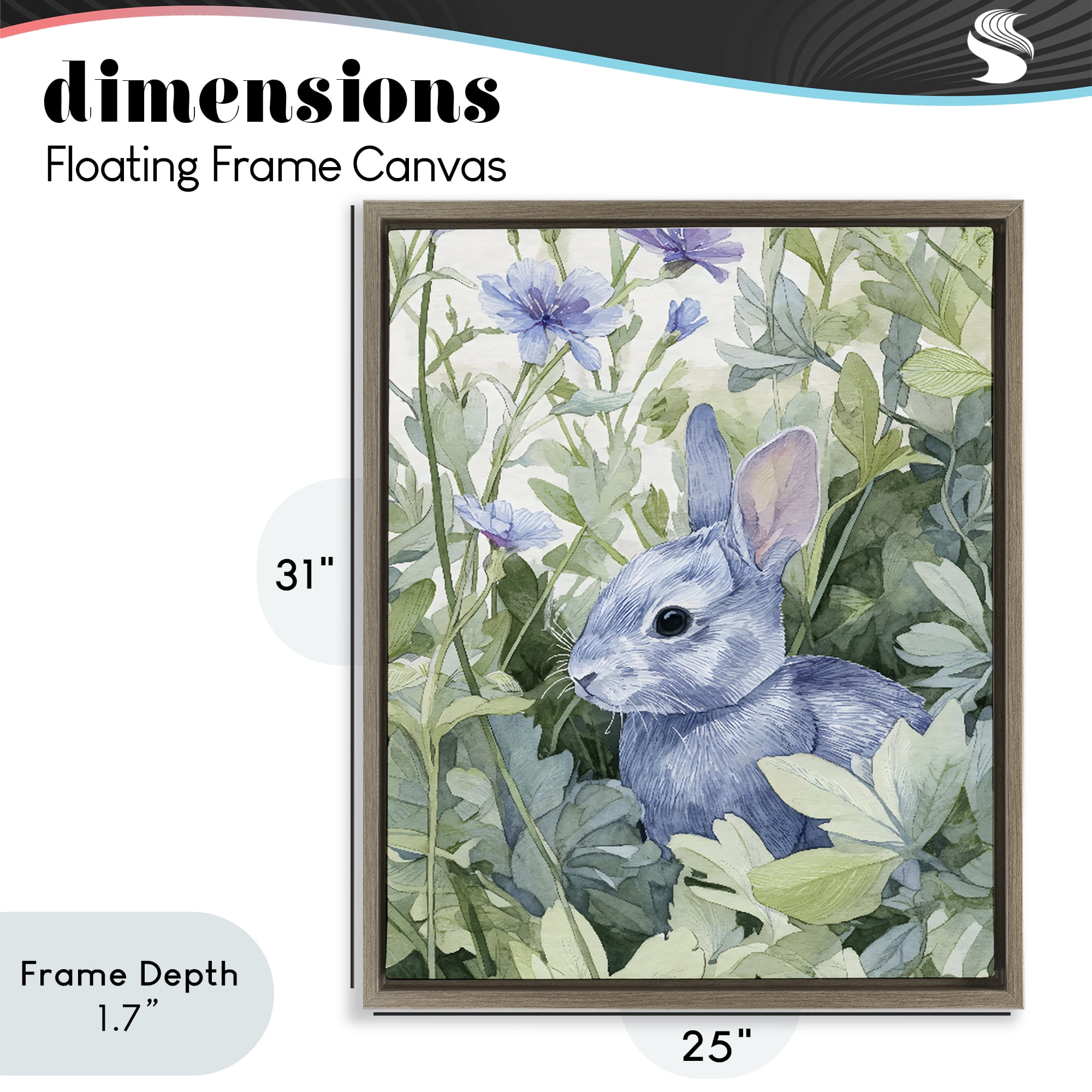 Stupell Industries Blue Bunny Among Leaves Brown Framed Floater Canvas Wall Art, design by Franklyn Gregory