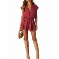 thumbnail image 5 of Summer Rompers for Women 2026 V Neck Short Sleeve Button Up Ruffle Jumpsuit Outfit with Pockets Red L, 5 of 9