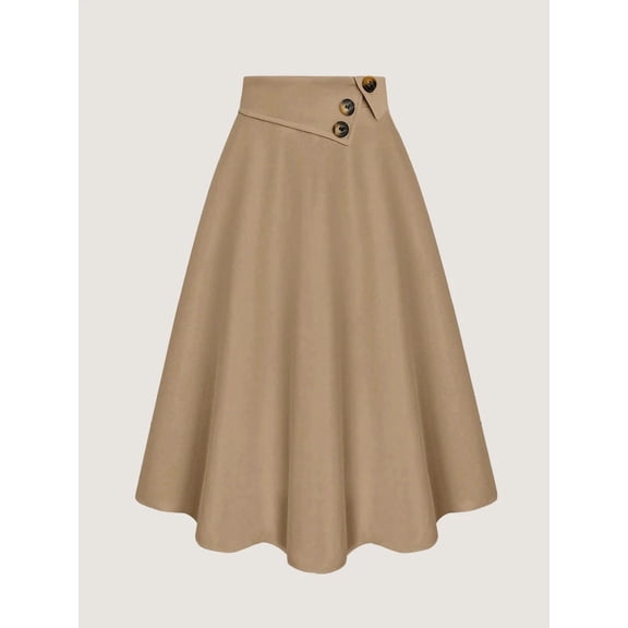 Women's Skirt, Button Decor Flared Midi Skirt, Fitted Asymmetric Button Front Bottoms for Commute and Daily Wear